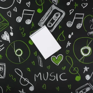 Papier Peint Musical Rétro Chalk Art Vert et Blanc