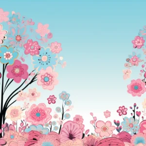 Papier Peint Jardin Fleuri Rose et Bleu Style Romantique