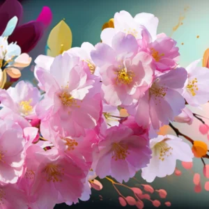 Papier peint fleurs de cerisier roses artistiques fond dégradé coloré