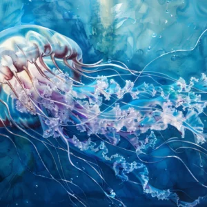 Méduse Translucide aux Tentacules Flottants dans les Profondeurs Océaniques