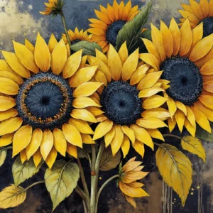 Papier Peint Artistique Tournesols Dorés Vintage sur Fond Texturé