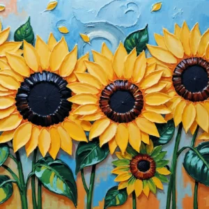 Papier peint tournesols dorés sur fond bleu ciel artistique