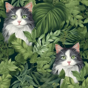 Papier peint chats adorables dans jungle tropicale luxuriante verte
