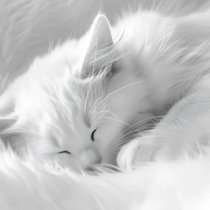 Papier Peint Chat Blanc Endormi Texture Douce Monochrome