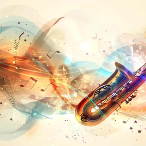 Papier Peint Saxophone Jazz Abstrait Notes Musicales Multicolore