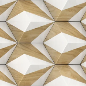 Papier peint géométrique 3D étoiles bois et blanc moderne