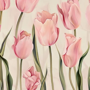 Papier peint tulipes roses délicates sur fond beige élégant