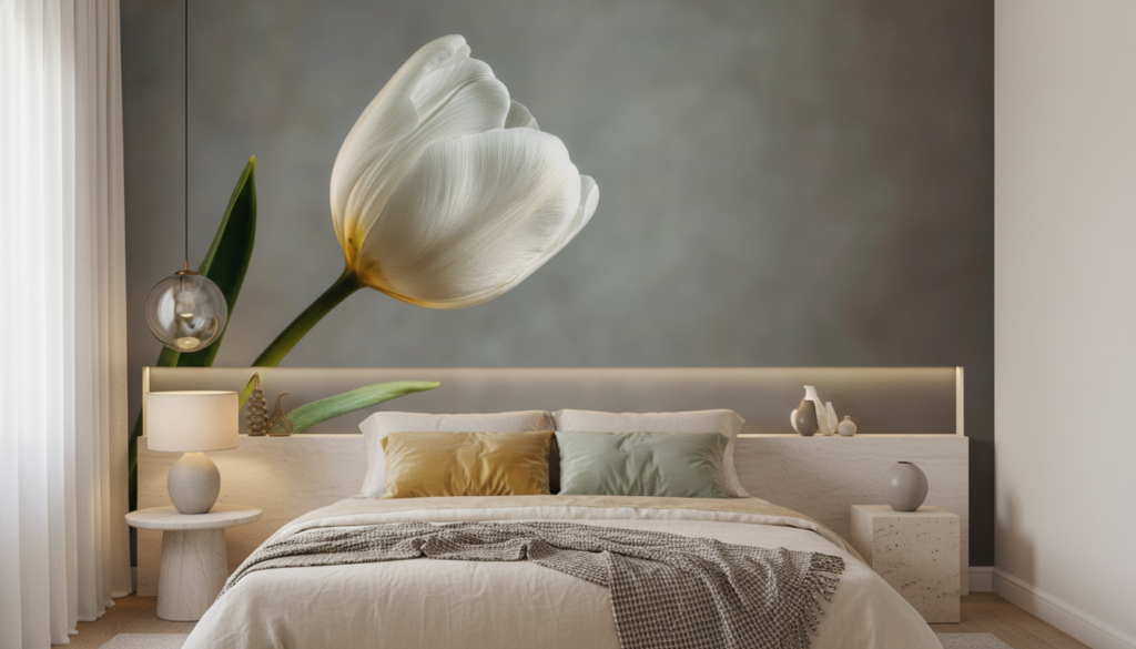 Tulipe Blanche Élégante sur Fond Doux et Naturel - Chambre adulte