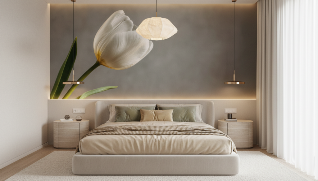 Tulipe Blanche Élégante sur Fond Doux et Naturel - Chambre adulte