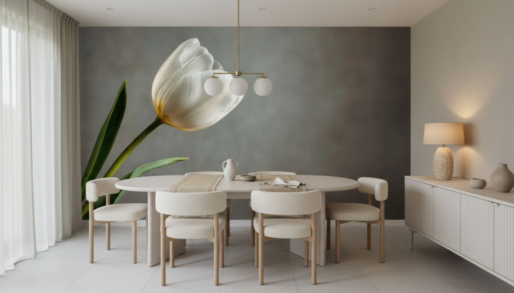 Tulipe Blanche Élégante sur Fond Doux et Naturel - Salle à manger