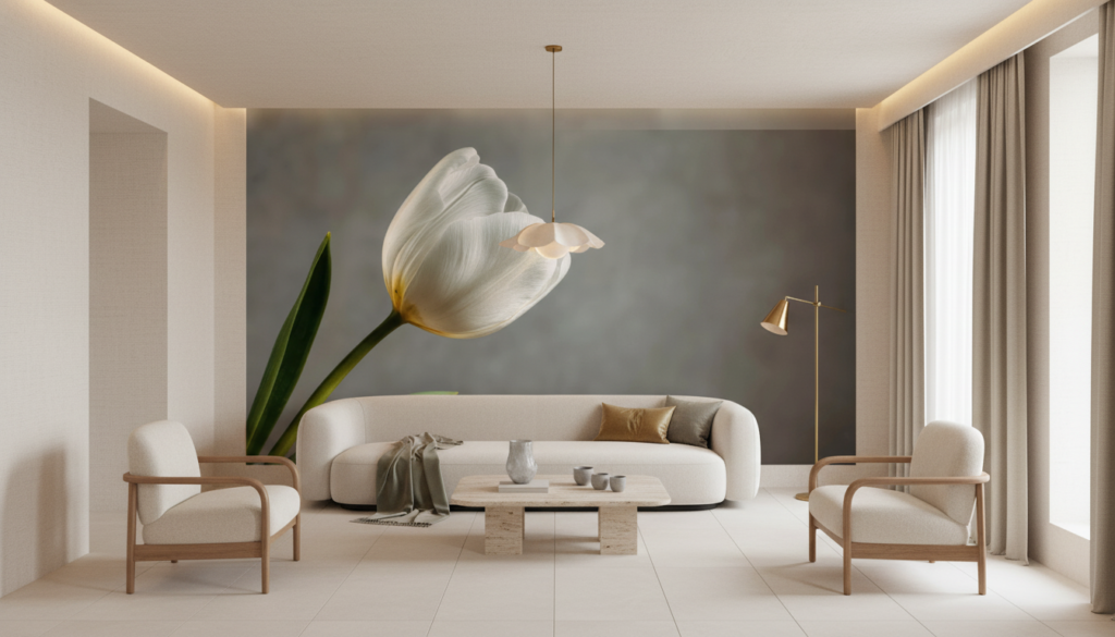 Tulipe Blanche Élégante sur Fond Doux et Naturel - Salon / Séjour