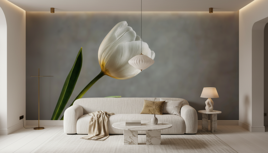 Tulipe Blanche Élégante sur Fond Doux et Naturel - Salon / Séjour