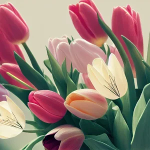 Bouquet de tulipes roses et blanches style vintage fleuri