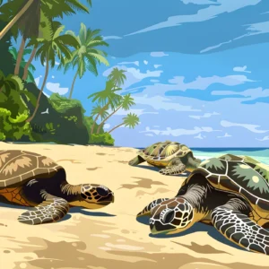 Papier peint tortues marines sur plage tropicale paradisiaque