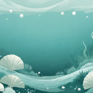 Papier peint océan turquoise avec coquillages et algues marines