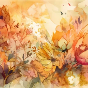 Papier peint aquarelle florale aux tons dorés automnaux