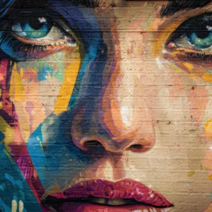 Papier Peint Street Art Portrait Femme Coloré Graffiti Urbain