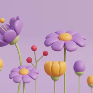 Papier peint floral stylisé aux tons pastel violets et orangés
