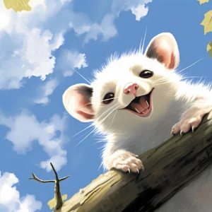 Petit Animal Mignon sur Branche Illustration Nuages Bleus Enfant