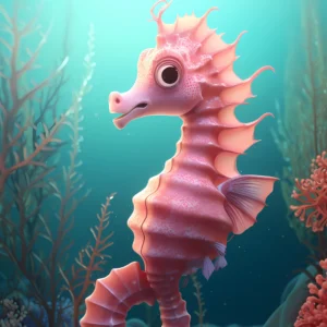 Hippocampe Rose Fantaisique dans Jardin Aquatique Turquoise Enchanteur
