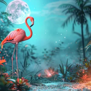 Papier Peint Flamant Rose Tropical Lune Fantaisie Paradis Exotique