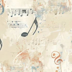 Papier peint vintage musical notes et partitions effet aquarelle
