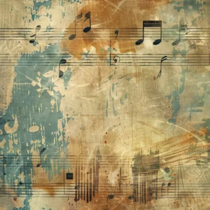 Papier peint musical vintage aux notes dorées et bleues