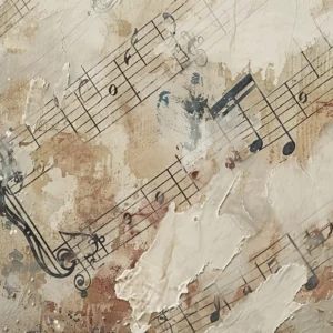 Papier Peint Musical Vintage aux Tons Beiges et Ocres
