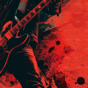 Papier Peint Rock Guitare Électrique Grunge Rouge Noir Musical