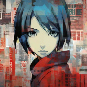 Papier Peint Manga Urbain Style Collage Rouge et Bleu