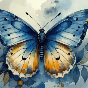 Papier peint aquarelle papillon bleu et fleurs délicates nature