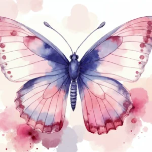 Papillon Aquarelle Rose et Bleu Artistique Décoratif