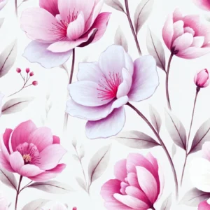 Papier peint floral magnolias roses fond blanc délicat romantique