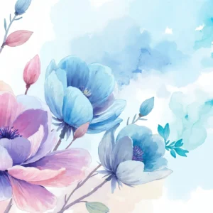 Papier peint aquarelle fleurs bleues et roses style romantique