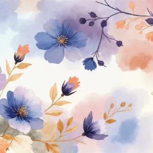 Papier Peint Fleurs Aquarelle Romantique Tons Pastel Bleu Violet