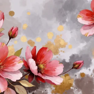 Papier peint aquarelle fleurs sakura rose doré moderne élégant