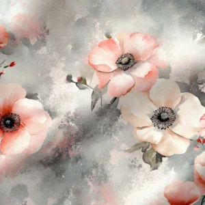 Papier peint aquarelle fleurs roses et grises moderne élégant