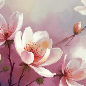 Papier Peint Fleurs de Cerisier Rose Romantique Aquarelle