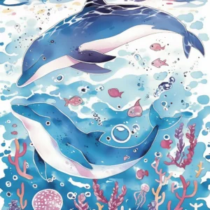 Papier Peint Baleines et Océan Fantaisie Aquarelle