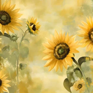 Papier peint artistique tournesols dorés style champêtre vintage