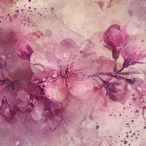Papier peint aquarelle fleurs cerisier roses romantiques délicates
