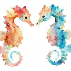 Hippocampes aquarelle colorés pour décoration marine douce et artistique