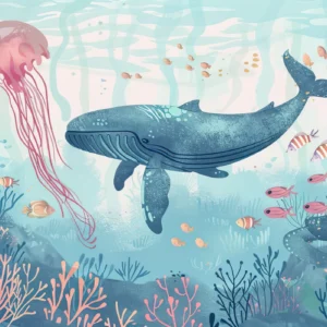 Papier Peint Océan Fantaisique avec Baleine et Méduses Pastel