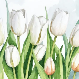 Papier Peint Tulipes Blanches Aquarelle Jardin Romantique Naturel