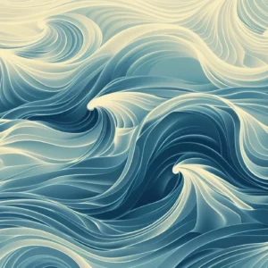 Papier peint aux vagues fluides bleu océan et crème artistique