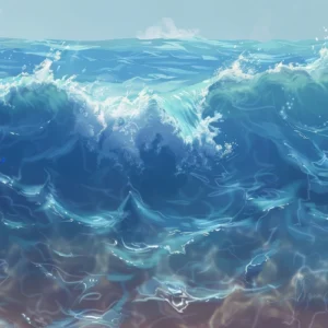 Papier peint océan vagues tumultueuses bleu turquoise effet aquarelle