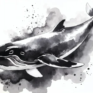 Baleine à bosse artistique en aquarelle noire et grise océanique