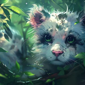 Petit Animal aux Yeux Verts dans la Végétation Luxuriante