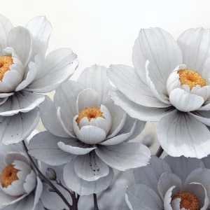 Papier Peint Fleurs Blanches et Dorées Élégance Naturelle