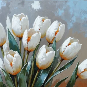 Papier peint tulipes blanches élégantes sur fond texturé gris bleu